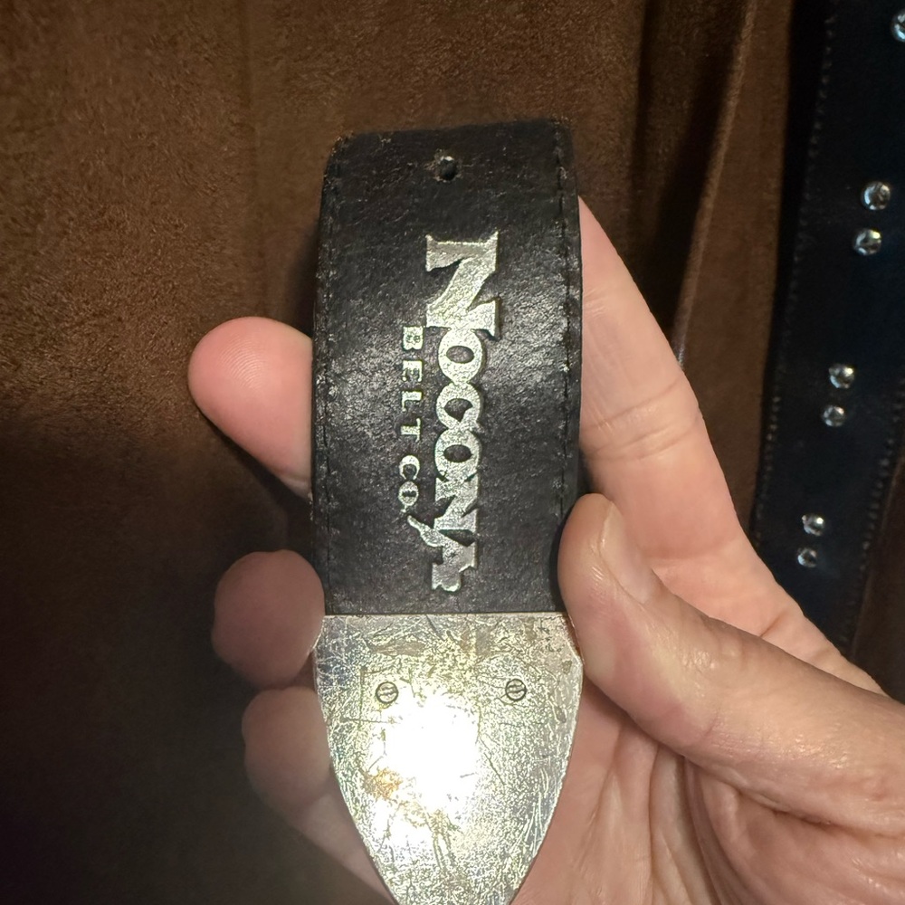 Nocona belt and co Western Black Leather Belt with Ornate Silver-Tone Buckle - Picture 4 of 5